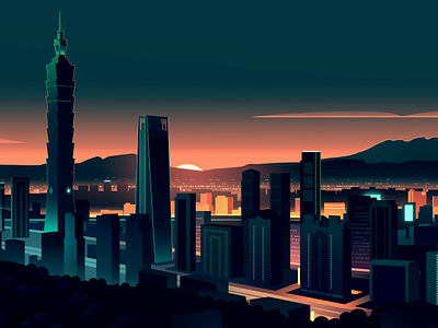 Taipei skyline building city cityscape design futur horizon illustration light neon retro skyline skyscraper