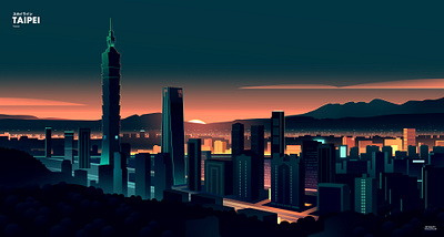 Taipei skyline building city cityscape design futur horizon illustration light neon retro skyline skyscraper