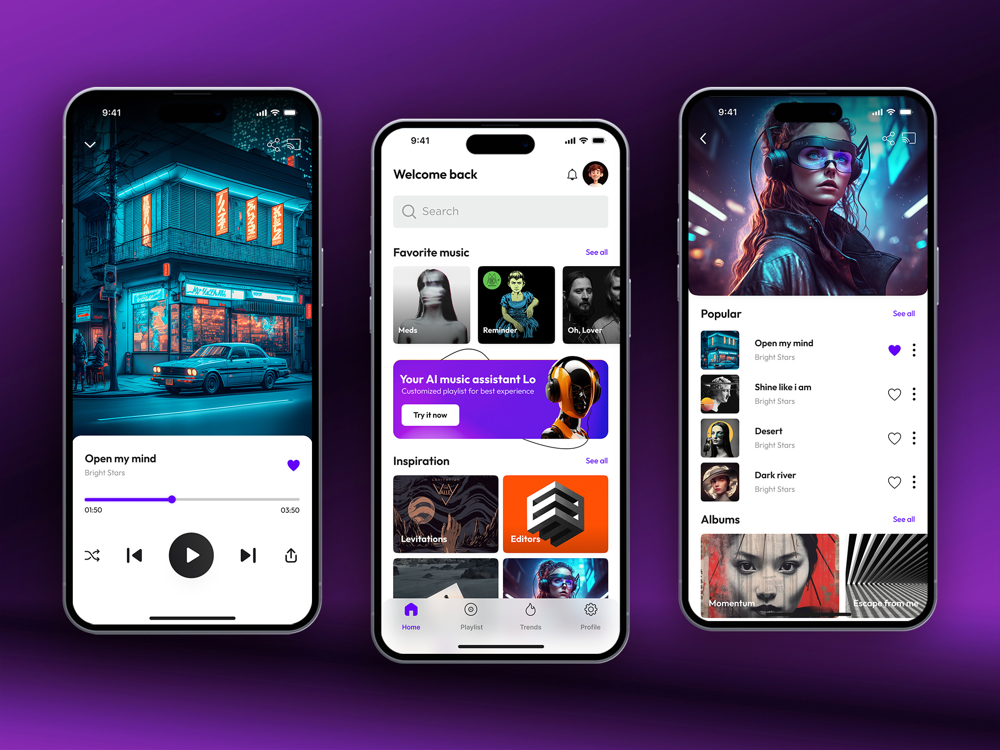 Music Streaming App UI/UX Design app application design graphic design ios mobile music player spotify streaming uxui violet