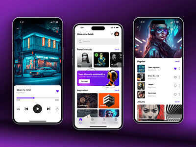 Music Streaming App UI/UX Design app application design graphic design ios mobile music player spotify streaming uxui violet