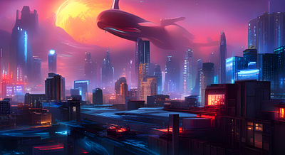 Whale to the Moon cyberpunk art futuristic art wallpaper