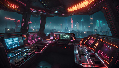 Space Night shift ride cyberpunk art futuristic art spaceship cockpit wallpaper