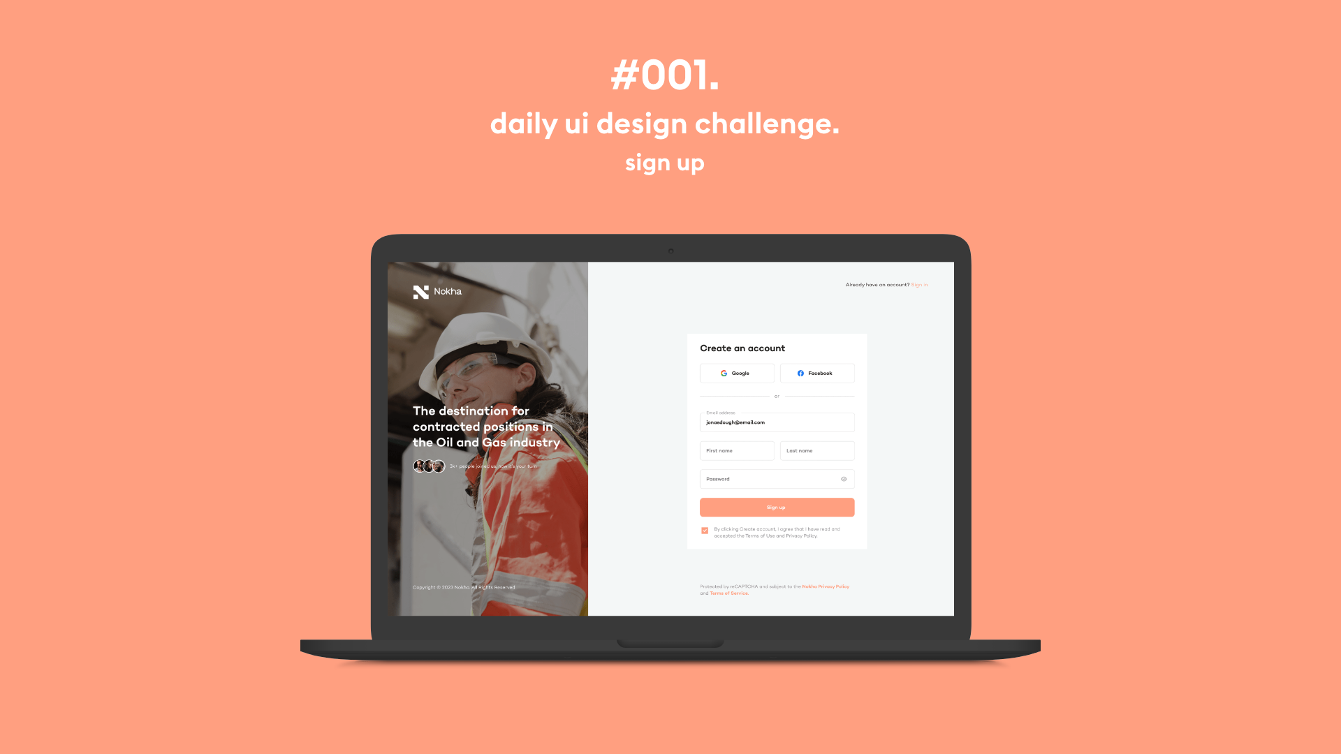 #001 of 100 / Prompt: Sign Up #DailyUI dailyui