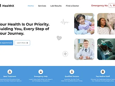 Hospital Website Hero Section UI dailyui design figma healthcare ui hospital app hospital ui landing page ui uiux web design