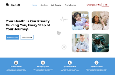 Hospital Website Hero Section UI by Moazzam Mattu on Dribbble