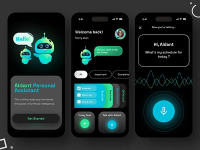 Virtual Assistant App - AIdant app artificial intelligence assistant branding crm design graphic design illustration logo mobile notes personal assistant planner project scheduling typography ui ux voice command web3