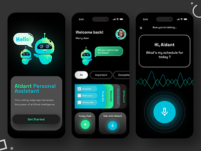 Virtual Assistant App - AIdant app artificial intelligence assistant branding crm design graphic design illustration logo mobile notes personal assistant planner project scheduling typography ui ux voice command web3