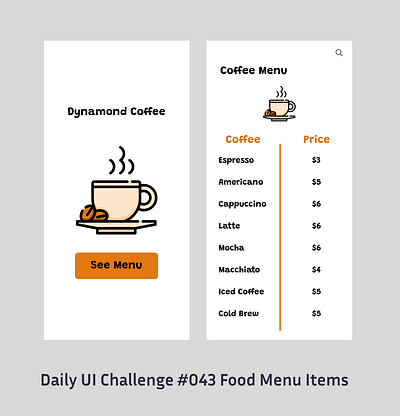 Daily UI Food Menu Items #043 coffee coffee menu dailyui menu ui uidesign uiux uiuxdesign ux uxdesign