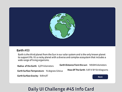 Daily UI Info Card #045 card dailyui earth infocard ui uidesign uiux uiuxdesign ux uxdesign webdesign