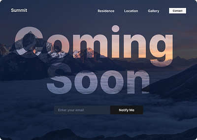 Coming Soon!🗻 advertising animation branding colour coming soon design email figma marketing minimalist motion graphics mountains real estate signup social share ui ux visual visual identity web design