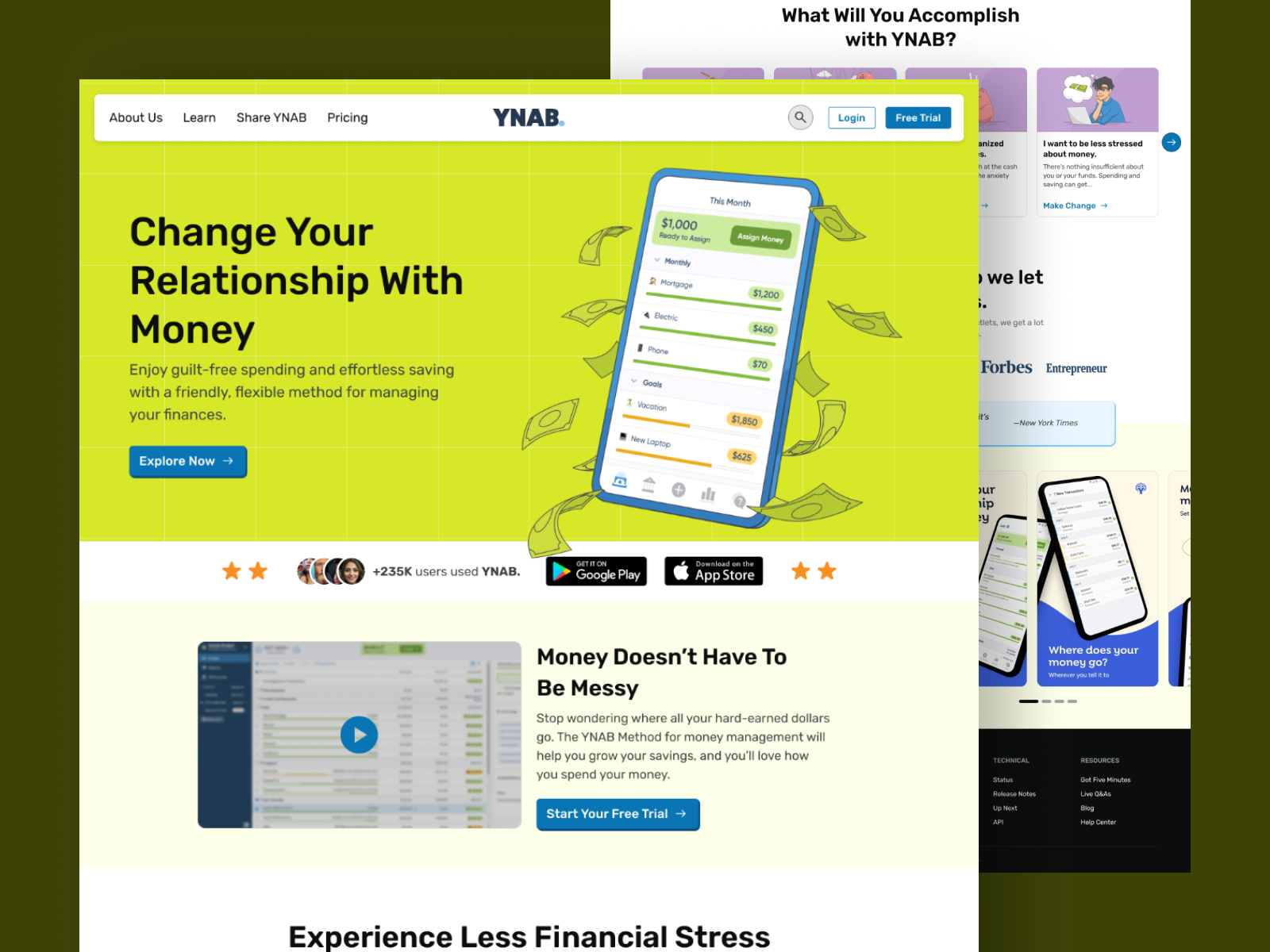 YNAB Website app app landing page branding budget customer design figma landing page layout money redesign saving story typography ui ui design website website design website redesign ynab