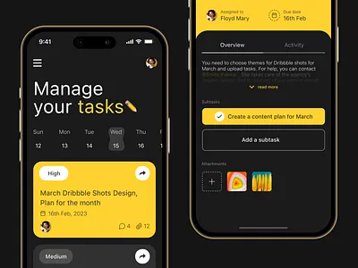 Task manager app - iOS app design apps dark darkmode dashboard kanban management mobile app product productivity task task management taskmanager tasks u ui ui design ux design worklist yellow