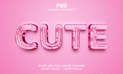 Cute chrome luxury 3d editable text effect design chrome text effect cute design cute font luxury psd mockup rose design