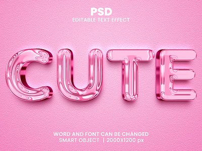 Cute chrome luxury 3d editable text effect design chrome text effect cute design cute font luxury psd mockup rose design