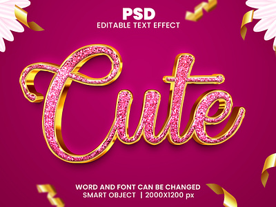 cute glitter 3d editable text effect design baby cute cute logo glitter font psd mockup