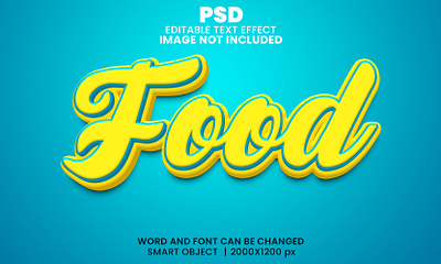 Food 3d editable text effect design food food logo psd mockup yellow text effect