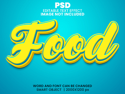 Food 3d editable text effect design food food logo psd mockup yellow text effect