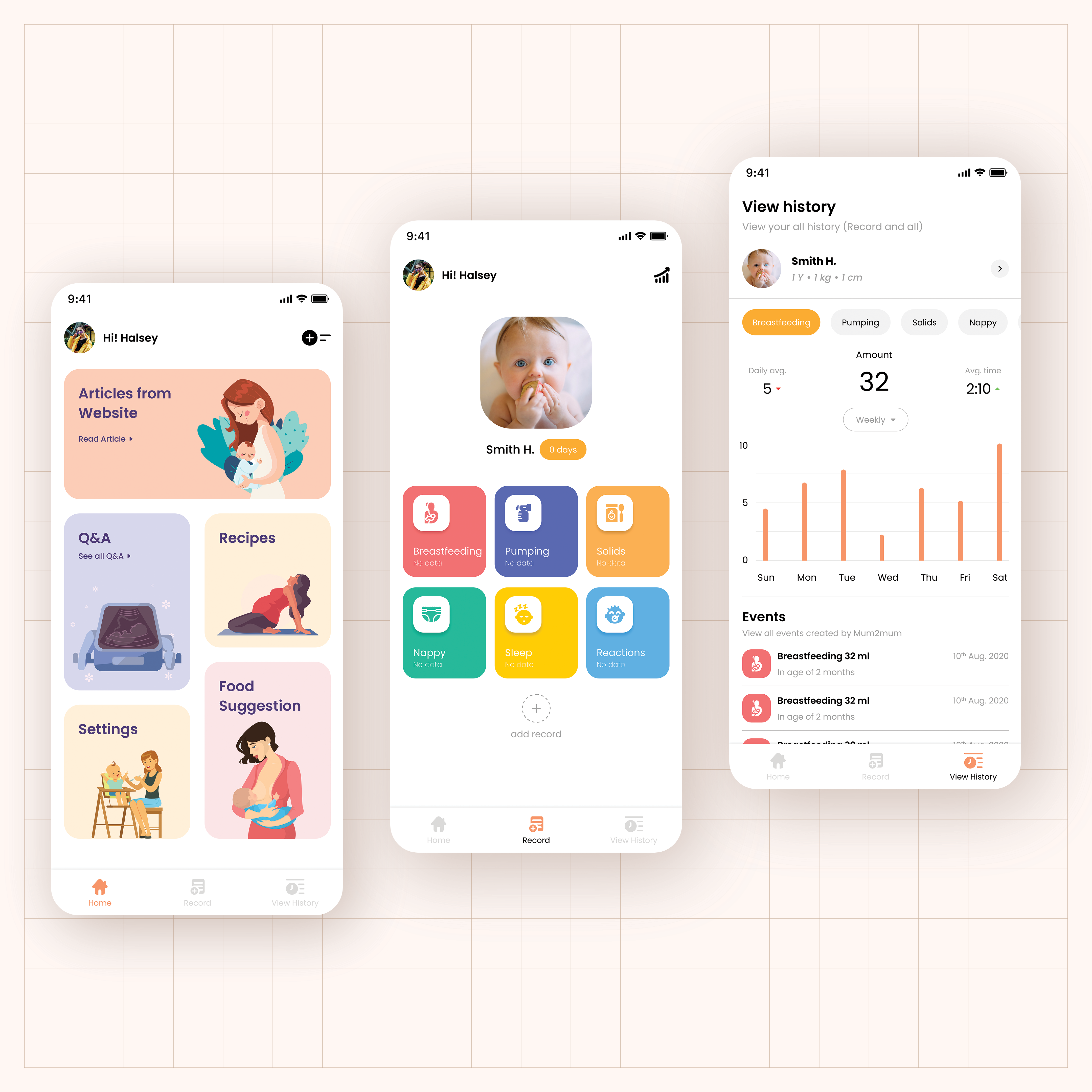 Track your Baby's nutrition animation app design branding design app illustration motion graphics typography ui ui design ux design