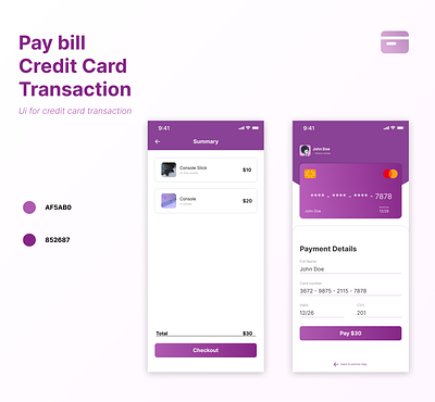 Daily UI Credit Card Transaction app branding creditcard creditcardui dailyui design figma graphic design illustration paybill purple transaction ui uidesign