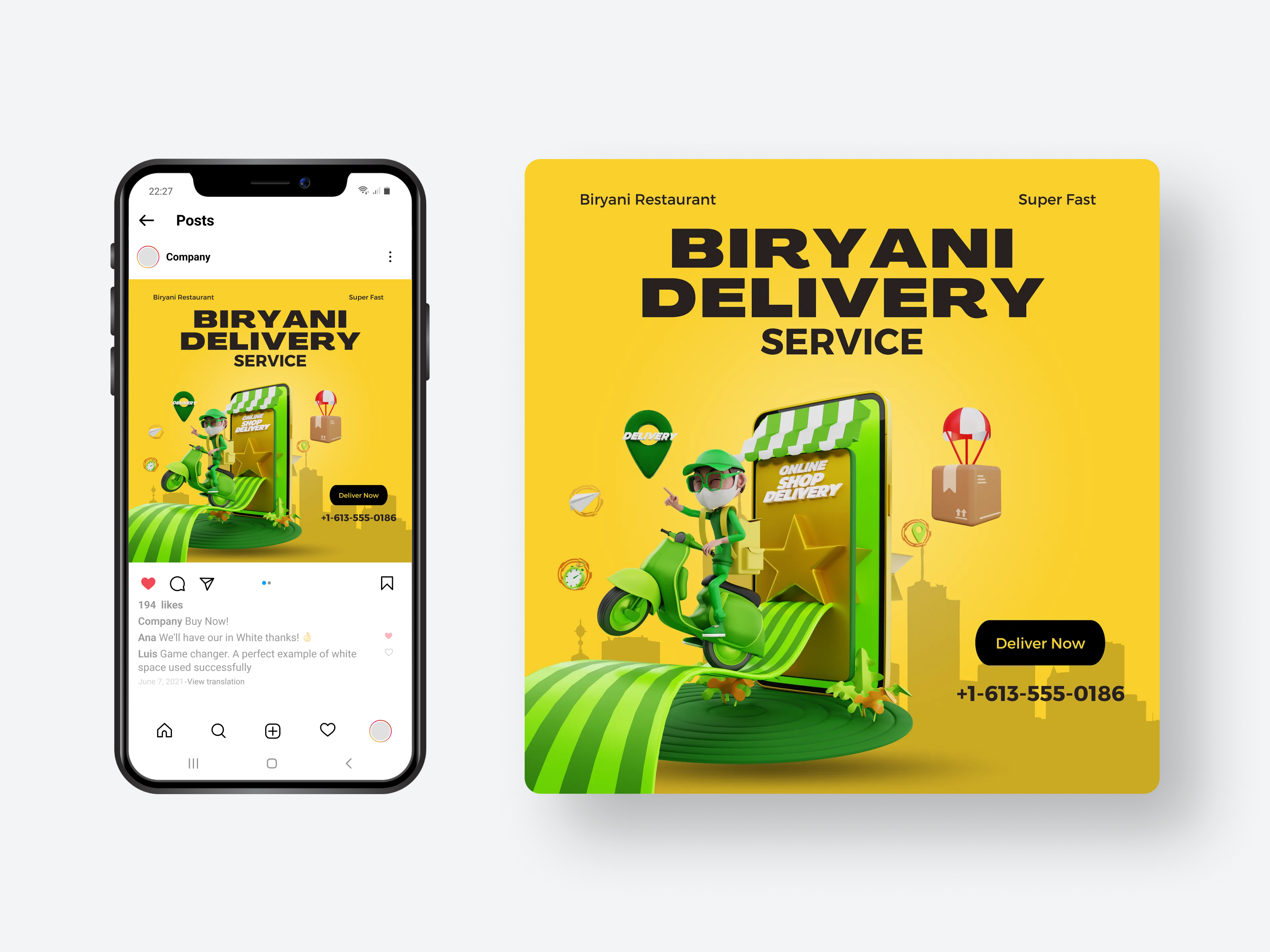 Facebook Ads Biryani Delivery Service 3D Graphics 3d branding design graphic design illustration minimal typography vector