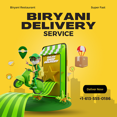 Facebook Ads Biryani Delivery Service 3D Graphics 3d branding design graphic design illustration minimal typography vector