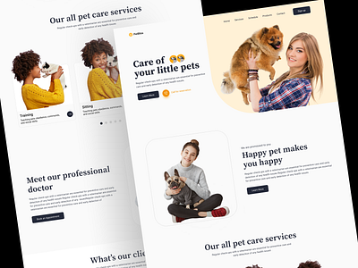 Pet care website design design landing page minimal mobile app pet care pet service service ui web