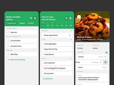 Meal and pantry plan, mobile app app cook design mobile pantry plan receipt ui ux