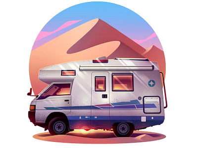 In the dunes camping campingcar illustration light magazine offgrid offroad popup traveling van vanlife