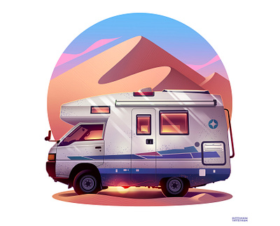 In the dunes camping campingcar illustration light magazine offgrid offroad popup traveling van vanlife