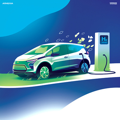 Hydrogen car Arkema battery car charge charger city cycle elctriccar energy environment futur green illustration nature power powerstation station transport wind