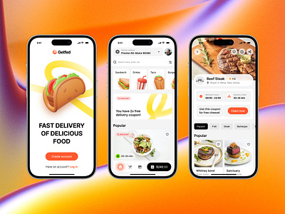 Getfed Food Delivery App adobe app design branding color creative design dribbble fast food figma food food delivery graphic design illustration logo mobile app product design typography ui ui design uiux