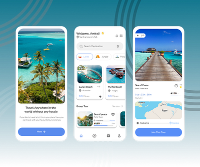 Travel App 🛳️ cards listing location minimal planner tabs travel ui