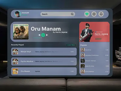 Mixed Reality- Music Player Spatial UI Design arvr design figma mixedreality musicplayer ui ux