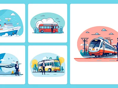 Dynamic Destinations: Vehicle & Character Illustrations design graphic design illustration ui ux vector