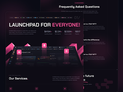Crypto Tokens Launchpad agency app bitcoin buton crypto dark darkmode design gaming glow graphic design icons inspiration launchpad pink trading typography ui ux web