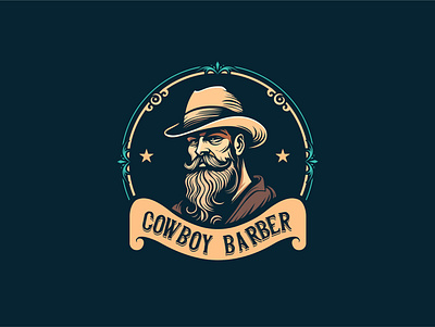 Cowboy Barber Logo barber logo branding cowboy cowboy hat design emblem face logo logo logo design vintage wild west