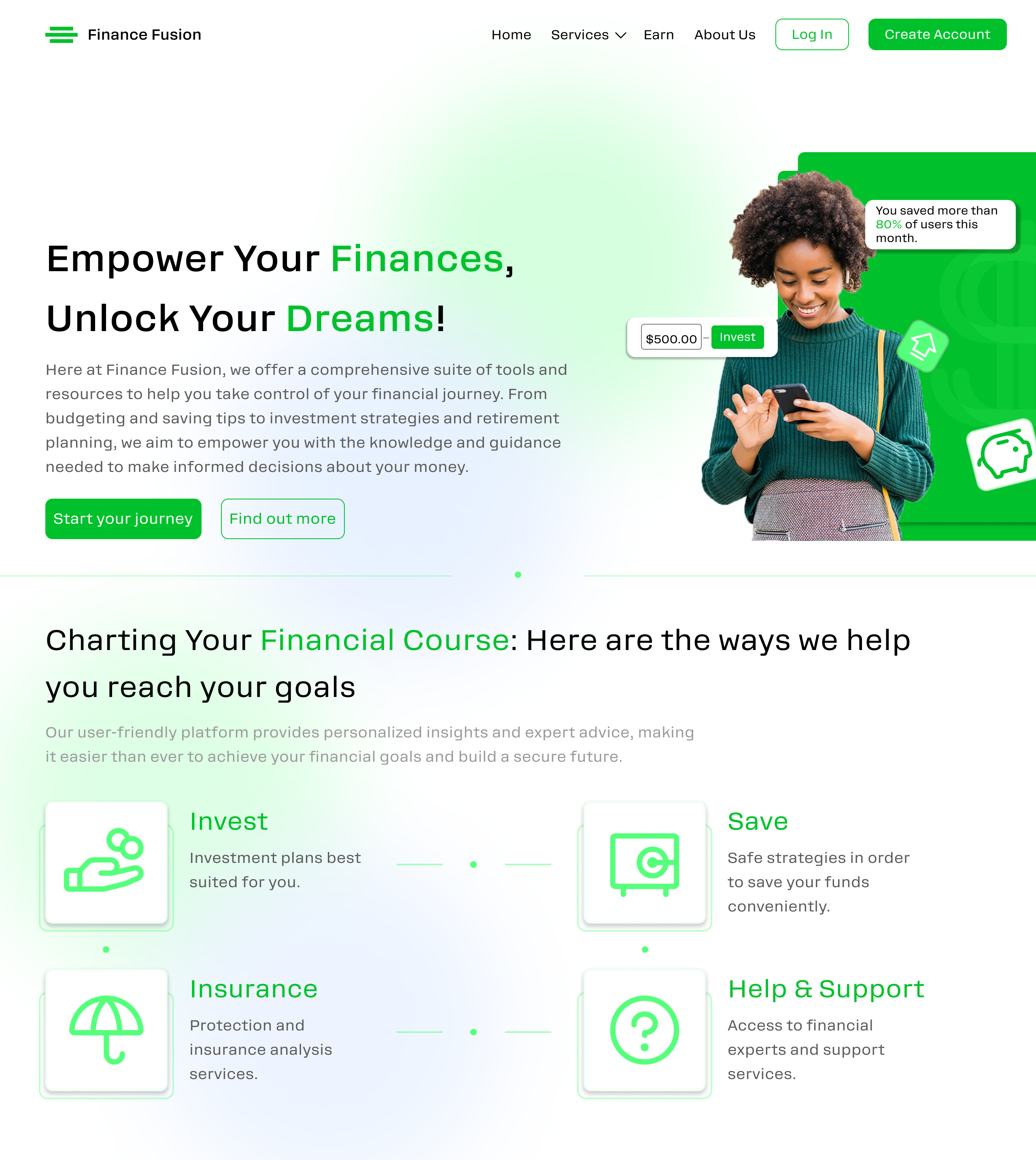 Finance Site Landing Page brand brand design finance finance landing page finance website hero page investment website money website ui
