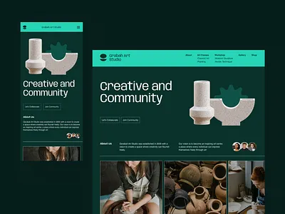Grabah - Art Studio (Responsive Hero) aesthetic ceramic elegant green green combo hero landing page layout logo minimalist mobile ui navbar product design responsive ui design user interface