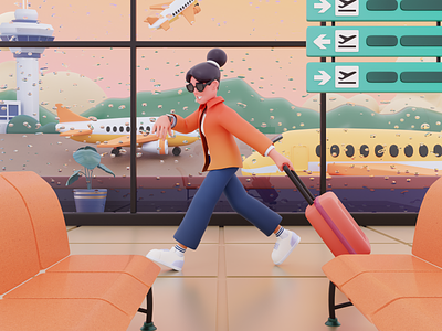 Airport 3D Illustration 3d 3d illustration airplane blender bussines graphic design illustration logo travel website