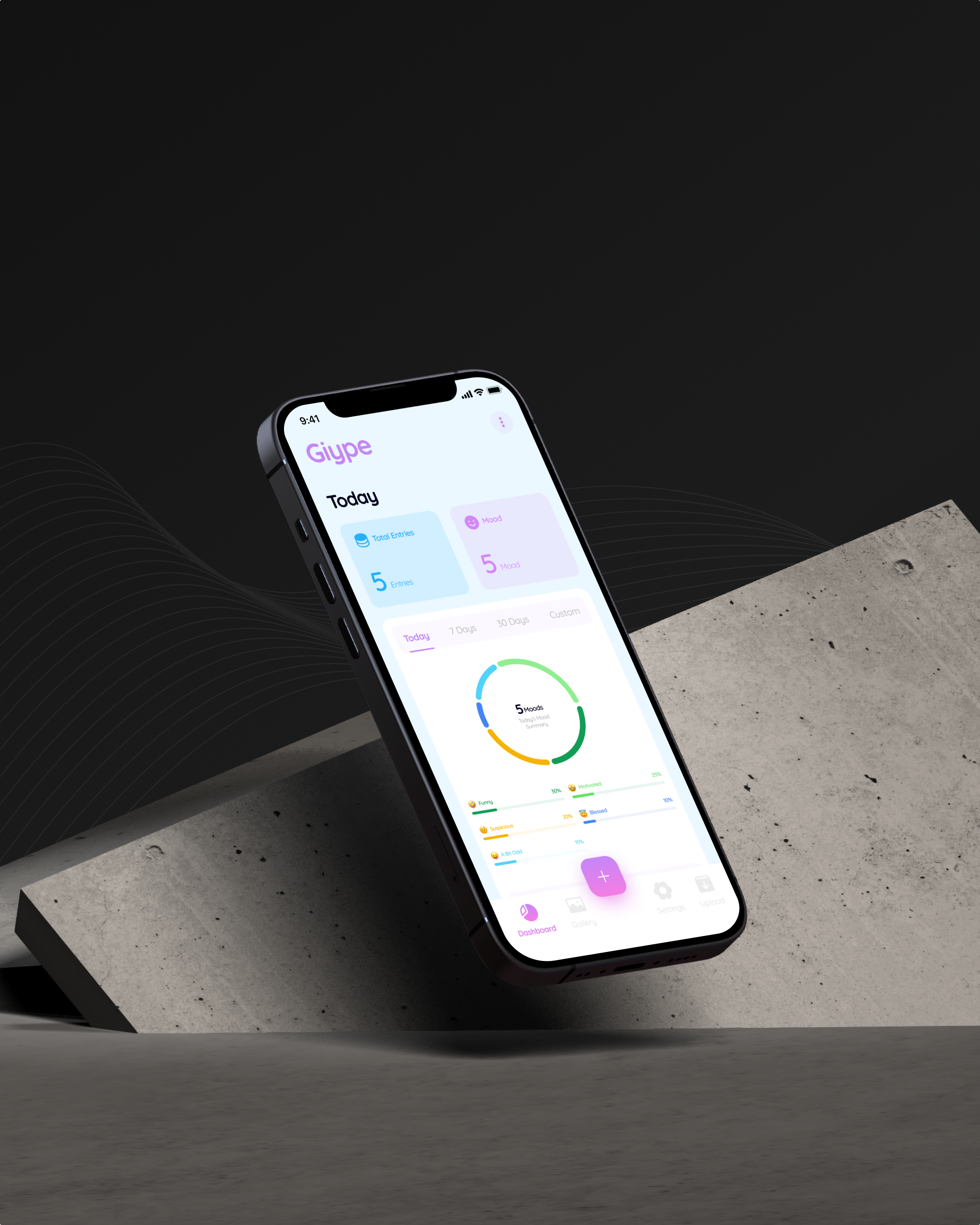 Giype App Redesign app design bottom bar chart chart design dashboard design fab inspiration minimal mobile ui design mood tracker moodapp table tracker ui uidesign uitrend uiux
