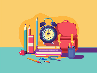 Back To School apple back to school bag branding clock colorful illustration pincel school summer