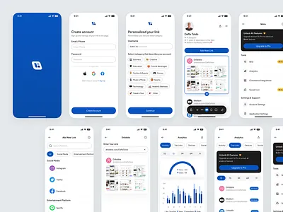 Buktri - Link Maker Platform analytics chart dribbble facebook forgot password instagram link link maker link organizer linktree log in login mobile register seo sign in sign up ui design
