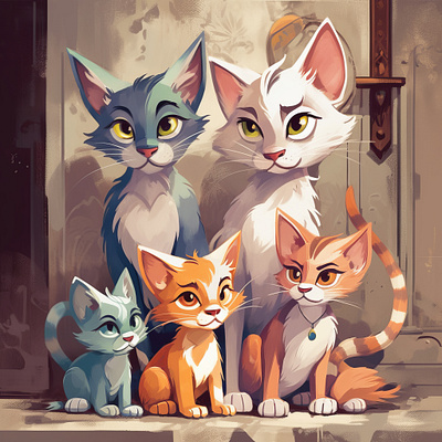 A cute family of cartoon cats pet lovers.