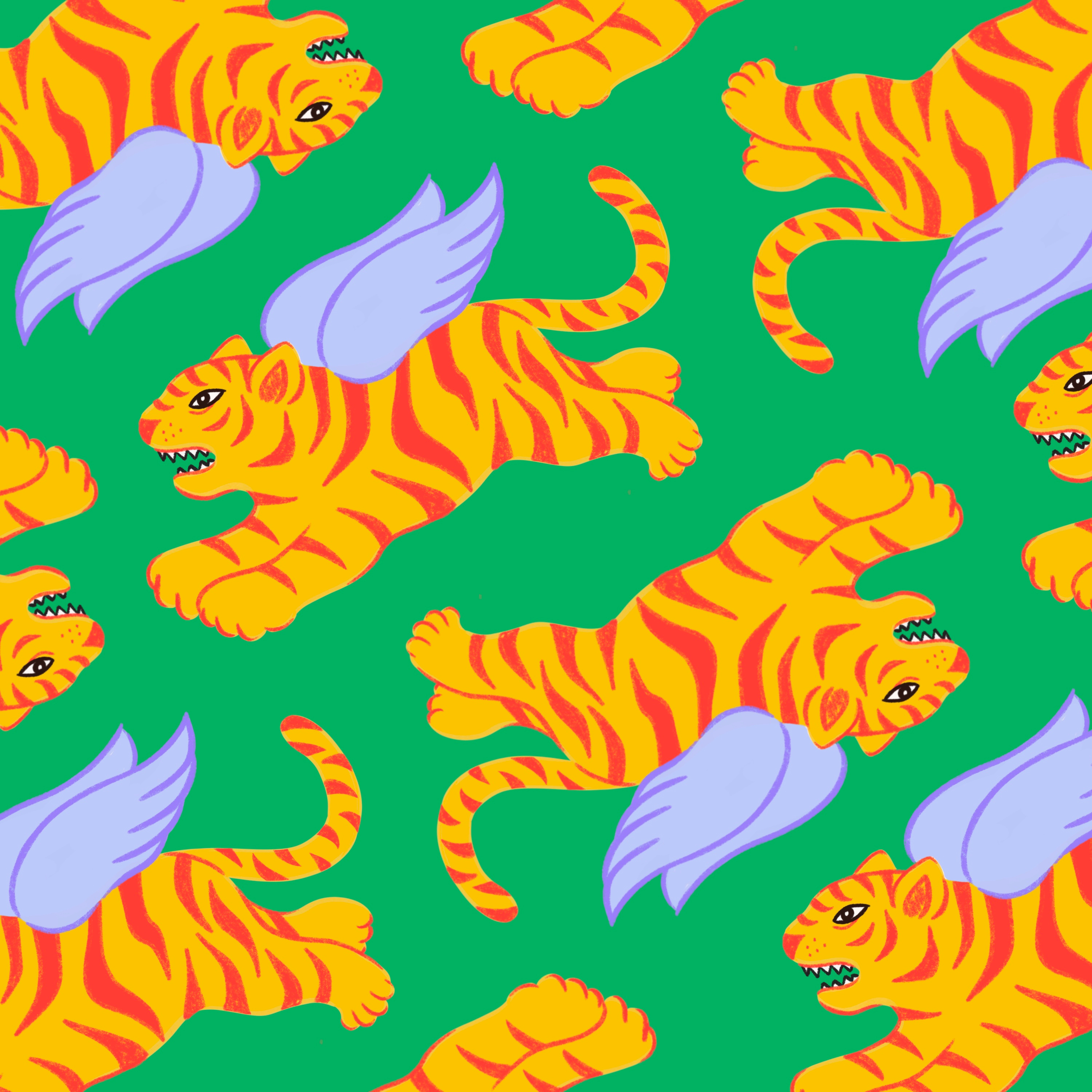 Flying Tiger china chinese chinese art colorful culture drawing flying flying tiger hand drawn illustration pattern tiger tigers wings