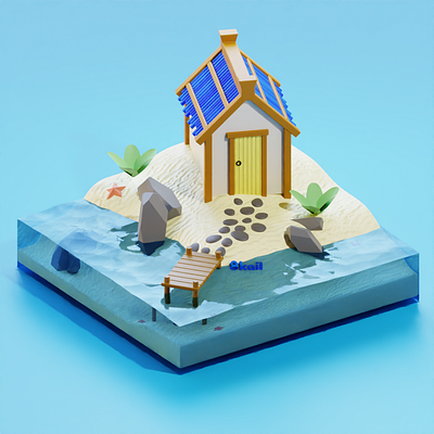 Beach house 3D 3d beach blender house sea ui