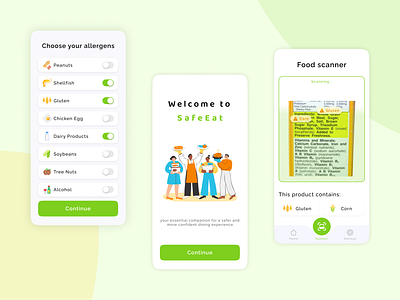 SafeEat - Your Ultimate Food Allergy Companion allergy app flatdesign food health mobile scanner ui