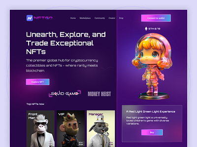 NFT's Marketplace Web Header blockchain branding crypto crypto currency dark design ethereum game website landing page logo nft nft market nft marketplace nft ui nft website nfts ui ux web design website