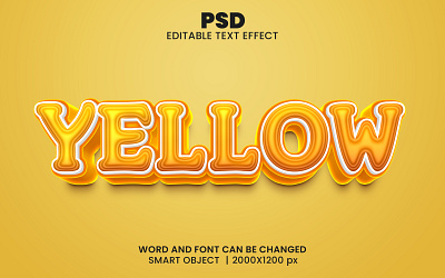 Yellow 3d editable text effect design honey text effect psd mockup yellow color yellow font