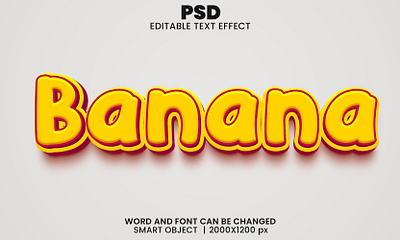 Banana 3d editable text effect design banana food banana logo banana vagitable psd mockup