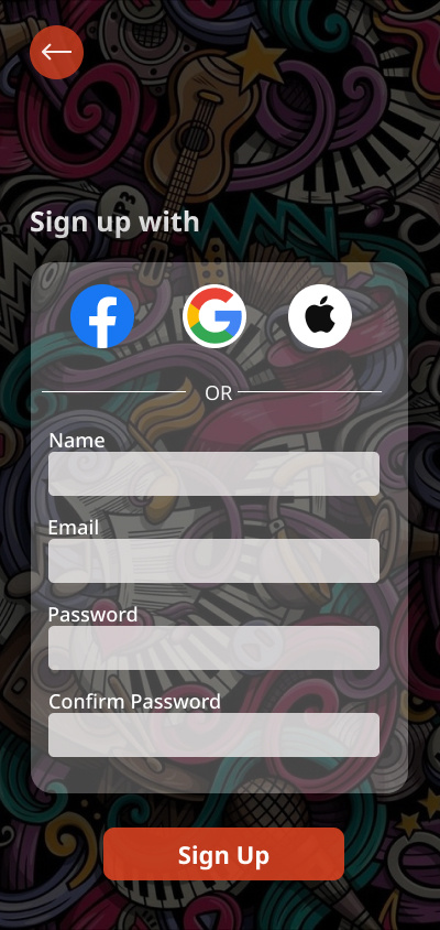 Sign Up Page for Music App app design ui ux
